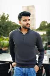 Charcoal zipper rib Sweatshirt VESTOJ