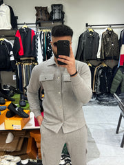 Men’s solid grey fleece co-ord set tracksuit Vestoj