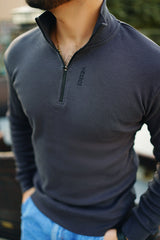 Charcoal zipper rib Sweatshirt VESTOJ