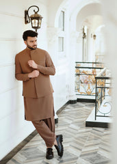 Classic Brown shalwar kameez with waistcoat