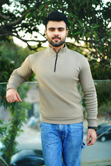 Beige zipper rib Sweatshirt VESTOJ