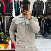 Men’s solid grey fleece co-ord set tracksuit Vestoj