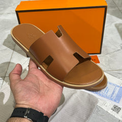 HERMES 'BROWN LEATHER HIGH QUALITY SLIDE