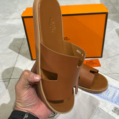 HERMES 'BROWN LEATHER HIGH QUALITY SLIDE