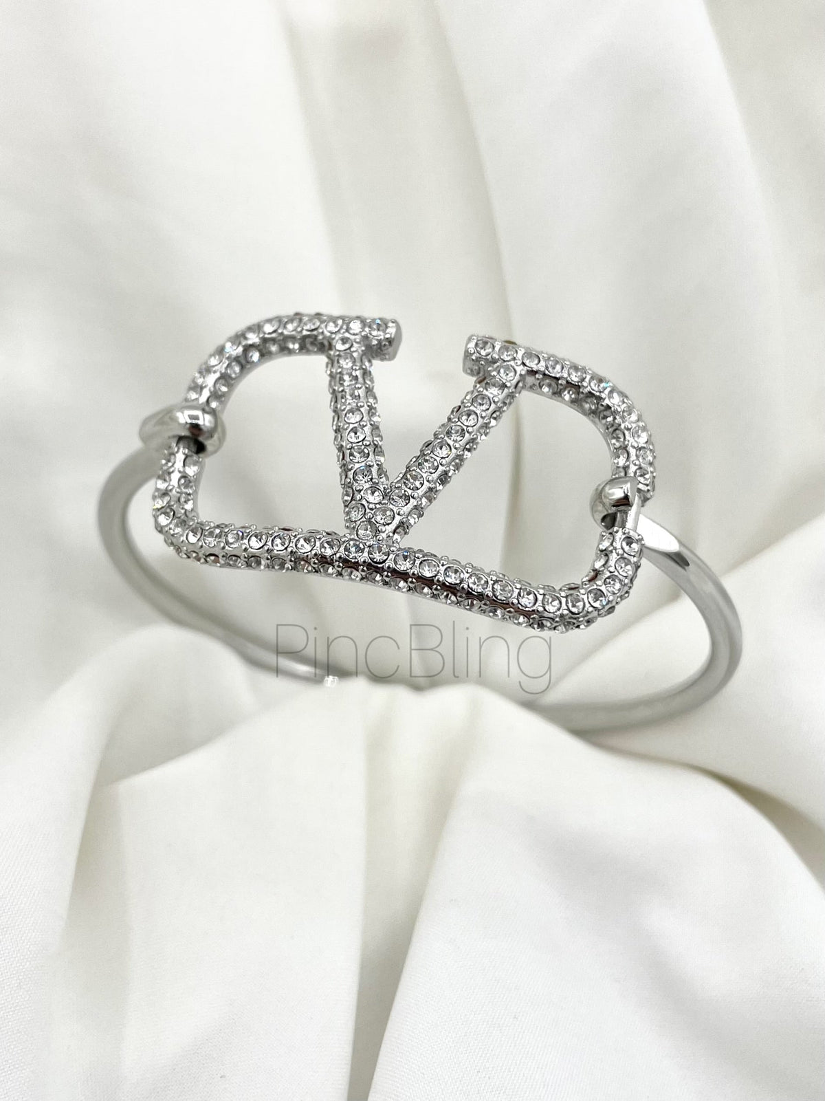 Silver V Initial Bracelet