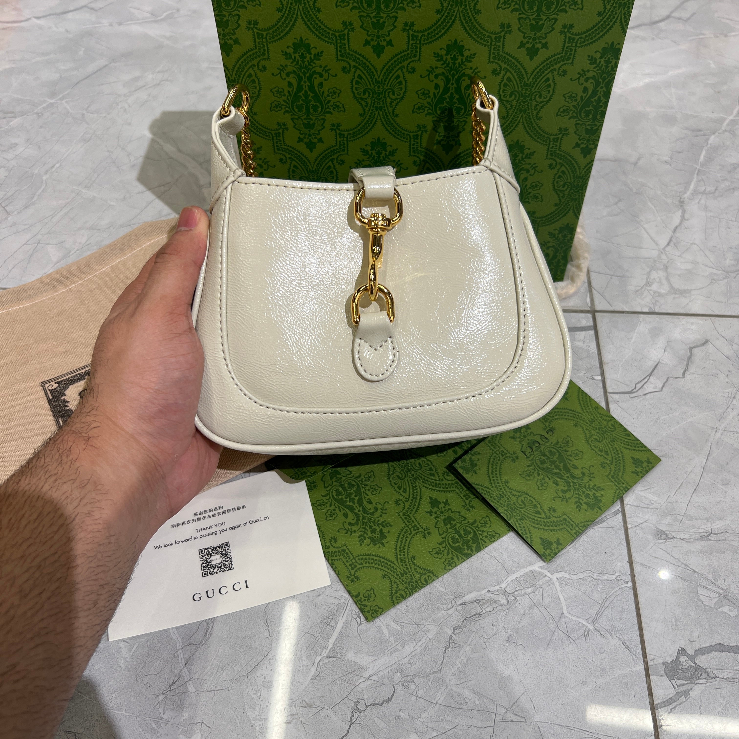 Cream Buckle Branded Bag