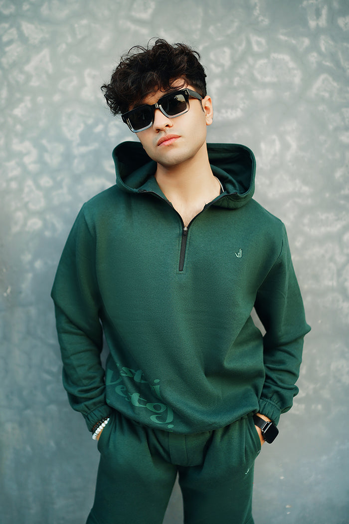 Men’s solid green fleece co-ord set tracksuit