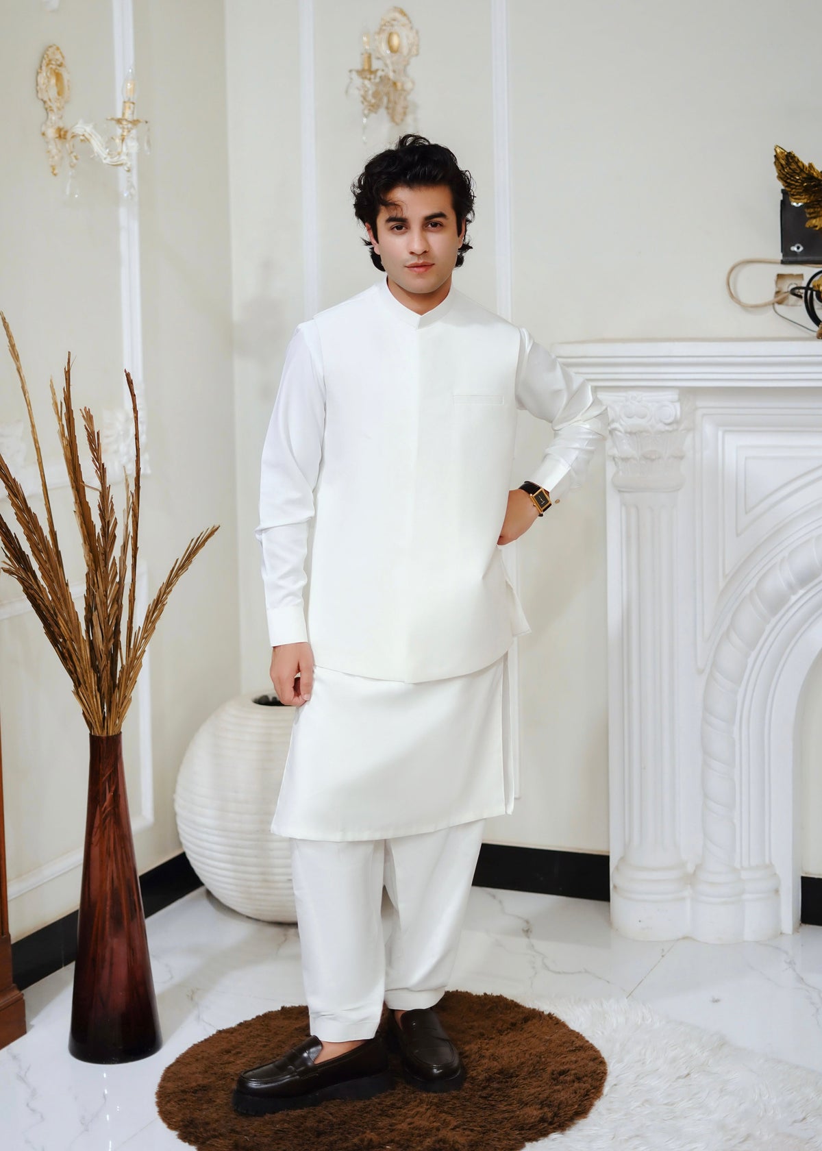 Classic off-white Shalwar kameez  with waistcoat