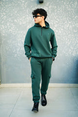 Men’s solid green fleece co-ord set tracksuit