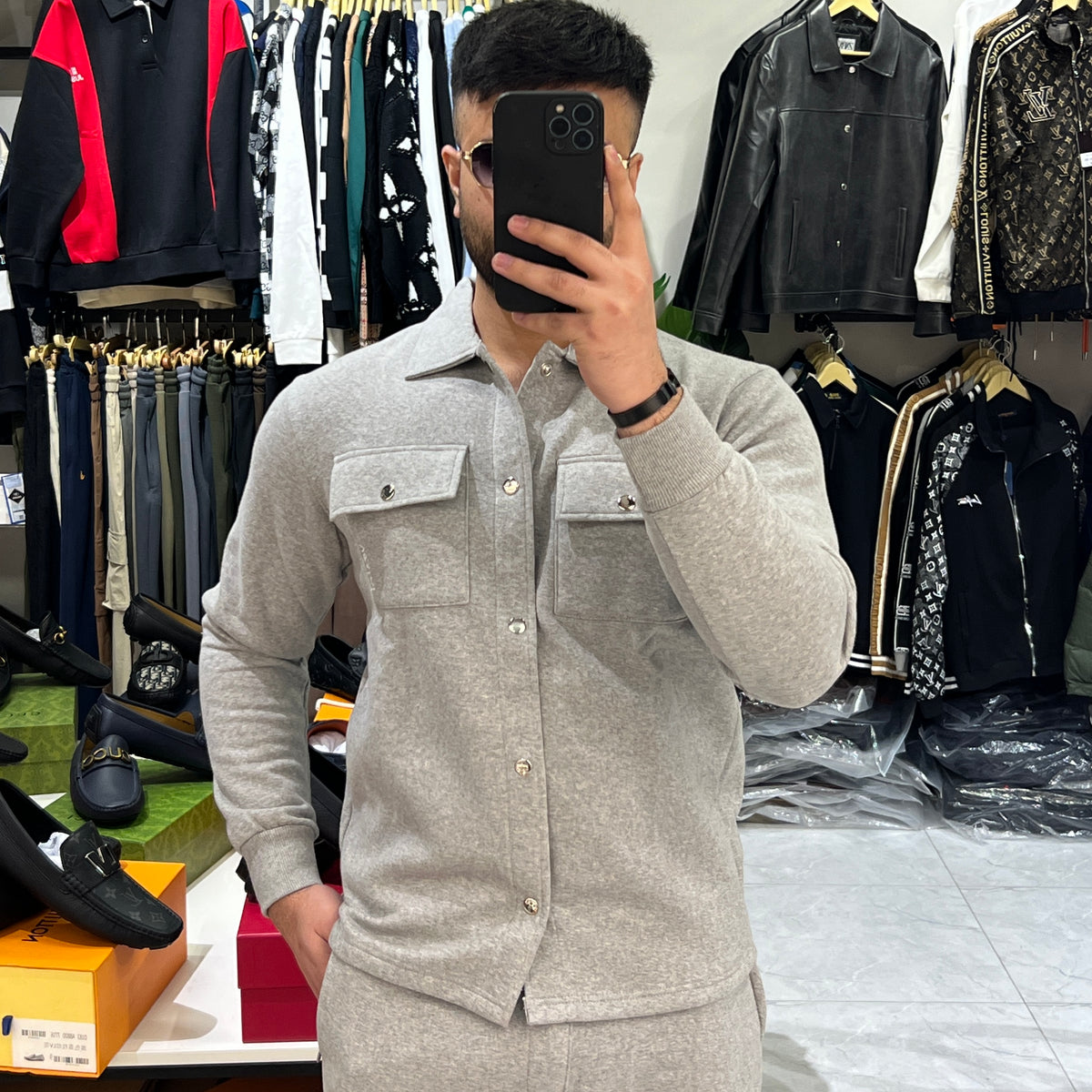 Men’s solid grey fleece co-ord set tracksuit Vestoj