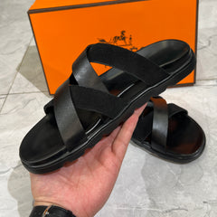 HERMES 'BLACK LEATHER HIGH QUALITY SLIDE