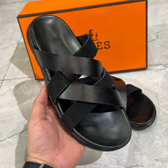 HERMES 'BLACK LEATHER HIGH QUALITY SLIDE