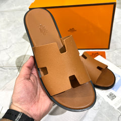 HERMES 'BROWN CALFSKIN LEATHER HIGH QUALITY SLIDE