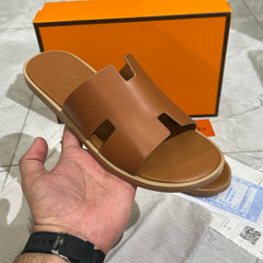 HERMES 'BROWN LEATHER HIGH QUALITY SLIDE