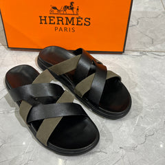 HERMES 'BLACK BRN LEATHER HIGH QUALITY SLIDE