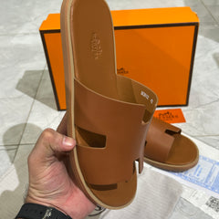 HERMES 'BROWN LEATHER HIGH QUALITY SLIDE
