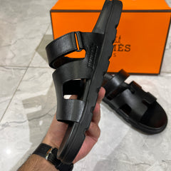 HERMES 'BLACK LEATHER HIGH QUALITY SLIDE