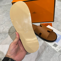 HERMES 'BROWN CALFSKIN LEATHER HIGH QUALITY SLIDE
