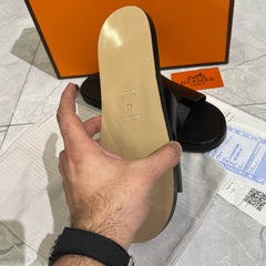 HERMES 'BLACK CALFSKIN LEATHER HIGH QUALITY SLIDE