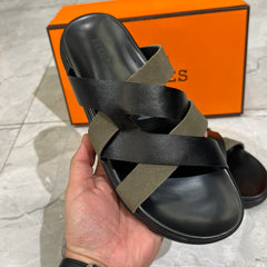 HERMES 'BLACK BRN LEATHER HIGH QUALITY SLIDE