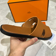 HERMES 'BROWN CALFSKIN LEATHER HIGH QUALITY SLIDE