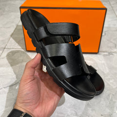 HERMES 'BLACK LEATHER HIGH QUALITY SLIDE